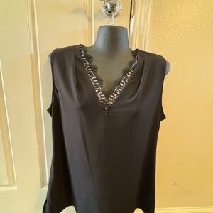 Black Calvin Klein Sleeveless Top with Lace Trim